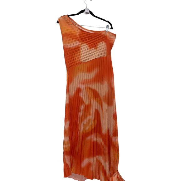 One Shoulder Dress, Maxi, Asymmetrical Neckline, Shein, L, Orange White - Picture 6 of 6
